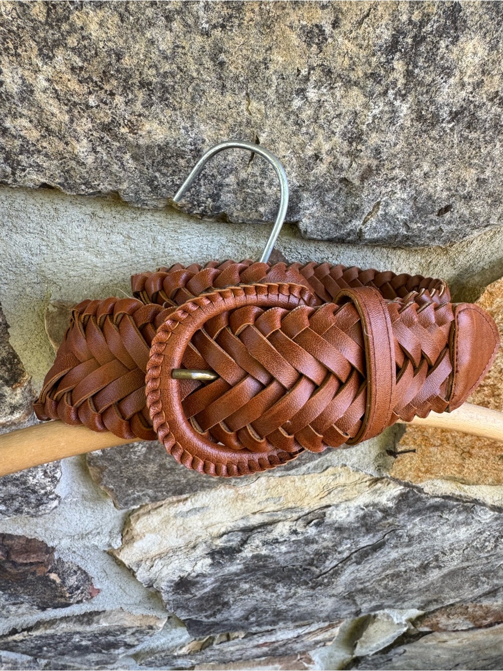 Y2K Brown Woven Faux Leather Wide Belt Braided Boho Western 38”